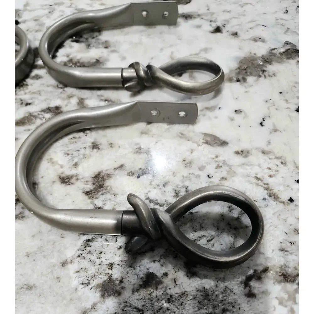4 Brushed Nickel Curtain Holdbacks Metal Rope Knot Drapery Tieback Hooks.